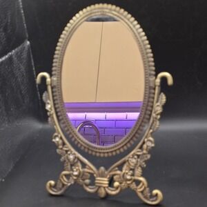 Antique Bass  Embossed Roses Pattern Oval 2-Sided Swivel Mirror